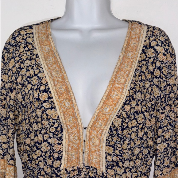 Free People Navy and Mustard Floral V-Neck Romper - Picture 3 of 5